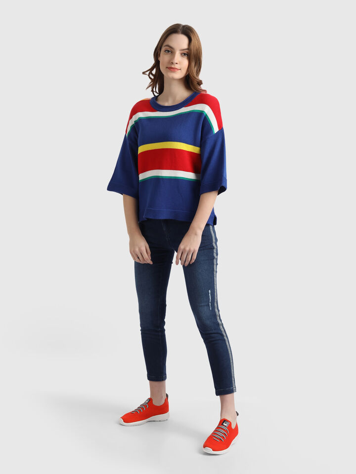 Stripe Tricot Sweater with Flared Sleeves image number 5
